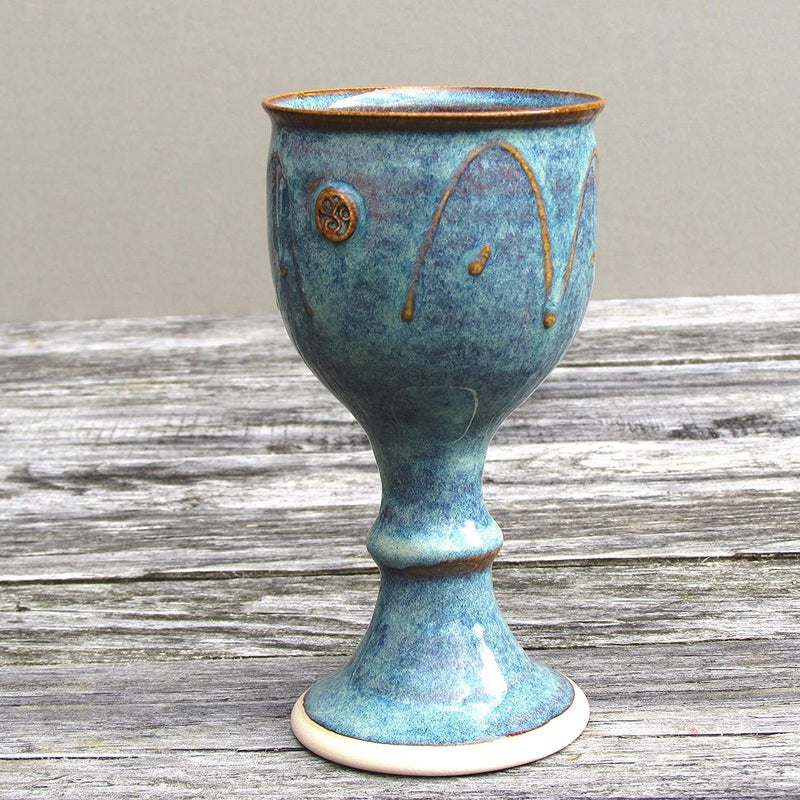 Castle Arch Pottery Ireland Castle Arch Pottery Irish Pottery Wine Goblet Hand-Thrown Hand-Glazed with Celtic Spiral Motif - Handcrafted In Ireland - Lead & Cadmium Free, Irish Gifts For Men & Women - Image 1