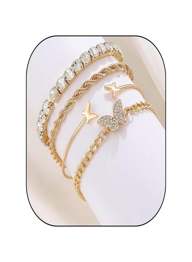 Aeenioy 4 Piece Gold Plated Bracelet for Women, Butterfly Bracelet Set, Anti Tarnish Fashion Bracelets for Women, Stylish Hand Bracelets for Daily, Office, Party, Gift - Image 1
