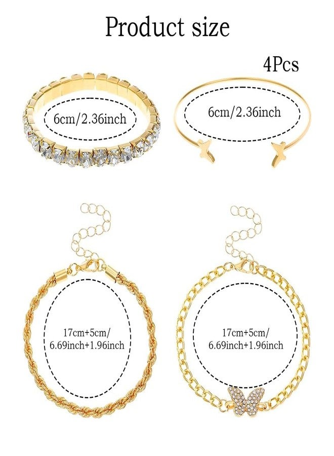 Aeenioy 4 Piece Gold Plated Bracelet for Women, Butterfly Bracelet Set, Anti Tarnish Fashion Bracelets for Women, Stylish Hand Bracelets for Daily, Office, Party, Gift - Image 2
