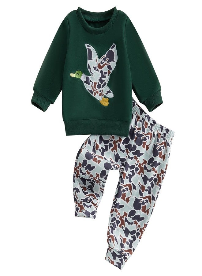 Ayalinggo Toddler Baby Girl Boy Outfit Long Sleeve Mallard Duck Crewneck Sweatshirt Pullover Camouflage Pant Set Fall Winter (Army Green, 12-18 Months) - Image 1