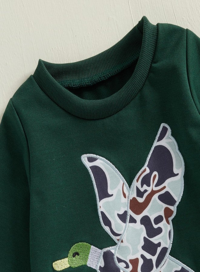 Ayalinggo Toddler Baby Girl Boy Outfit Long Sleeve Mallard Duck Crewneck Sweatshirt Pullover Camouflage Pant Set Fall Winter (Army Green, 12-18 Months) - Image 2