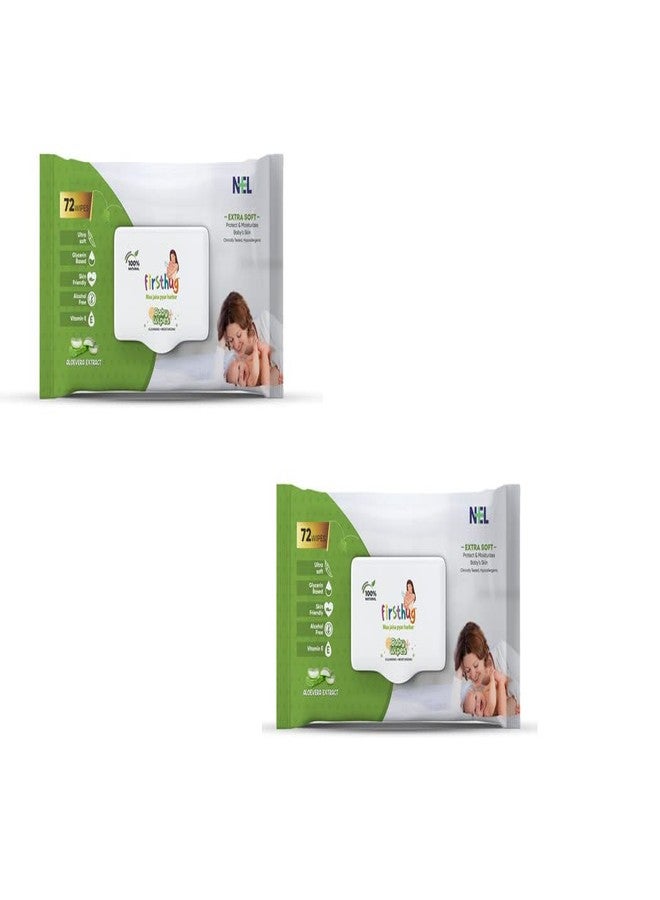 Firsthug Gentle Soft Cleansing Baby Wipes Aloevera & Vitamin E skin friendly, 72 Wipes/pack, (Pack of 2) - Image 1