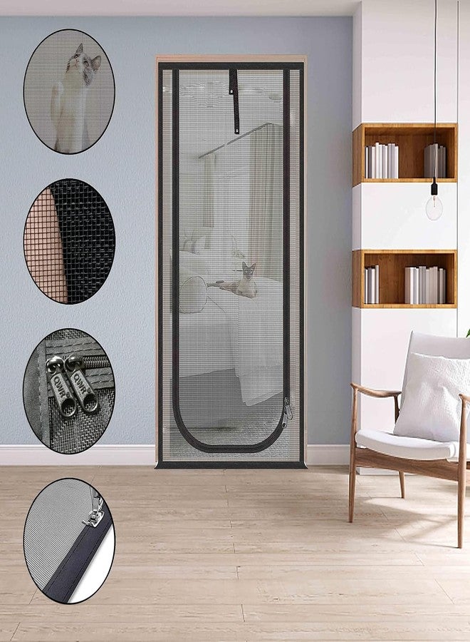 QWR Upgraded Pet Screen Door Fits Doors Up to 36"x84",Heavy Duty Cat Proof Mesh Screen Door with Zipper Closure,Prevent Cats Running Out from Home,Bedroom,Living Room,Kitchen(U-type,Black) - Image 3