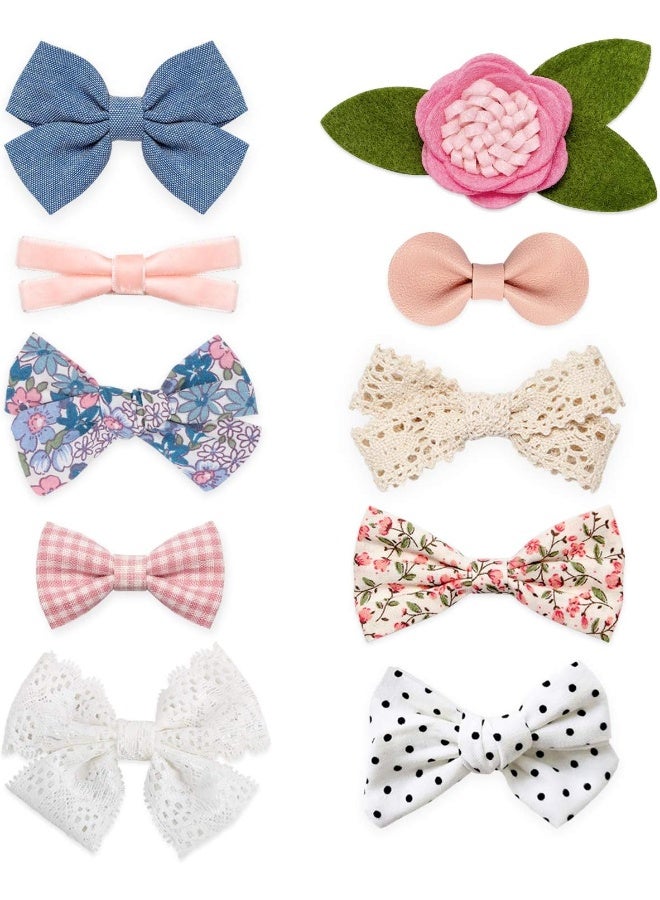 JoCoDesigns Baby Girl Hair Clips Bows Barrettes 10 Pack Fully Lined Alligator Clip Hair Accessories for Little Girls Toddler Kids Children Small - Image 1