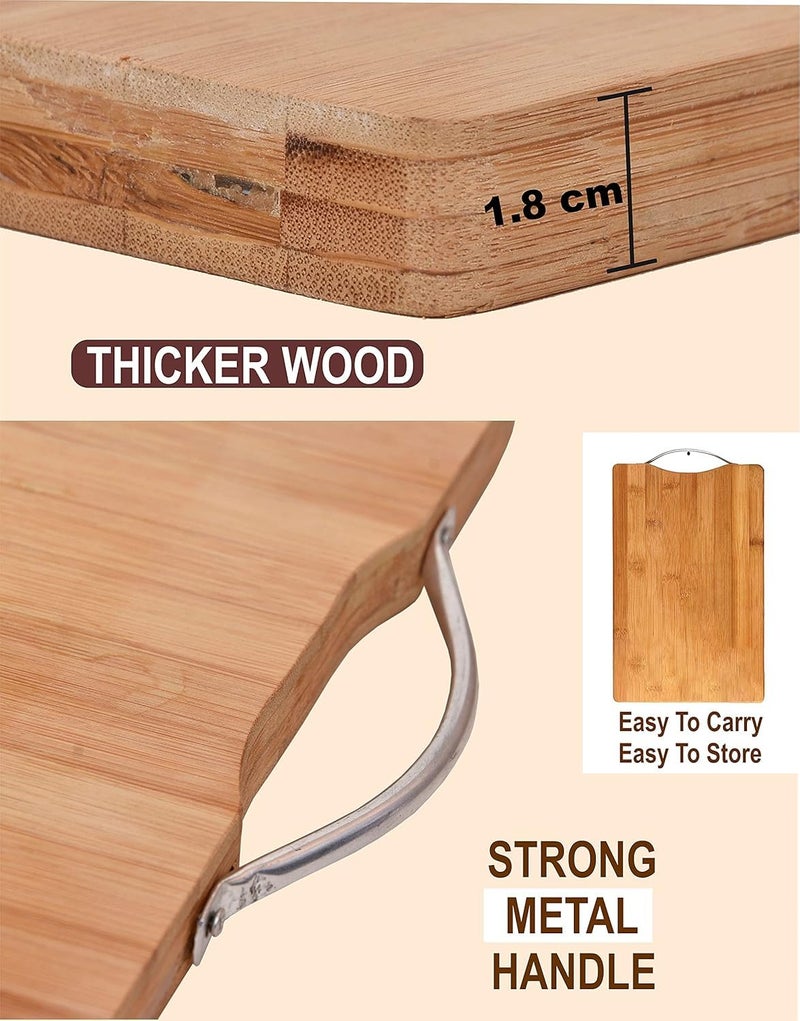 ZEVON Wooden Bamboo Cutting Board with Stainless Steel Handle (30 X 20 cms, 1.8 cm Thickness, Small), Vegetable Chopping Board for Kitchen - Image 5
