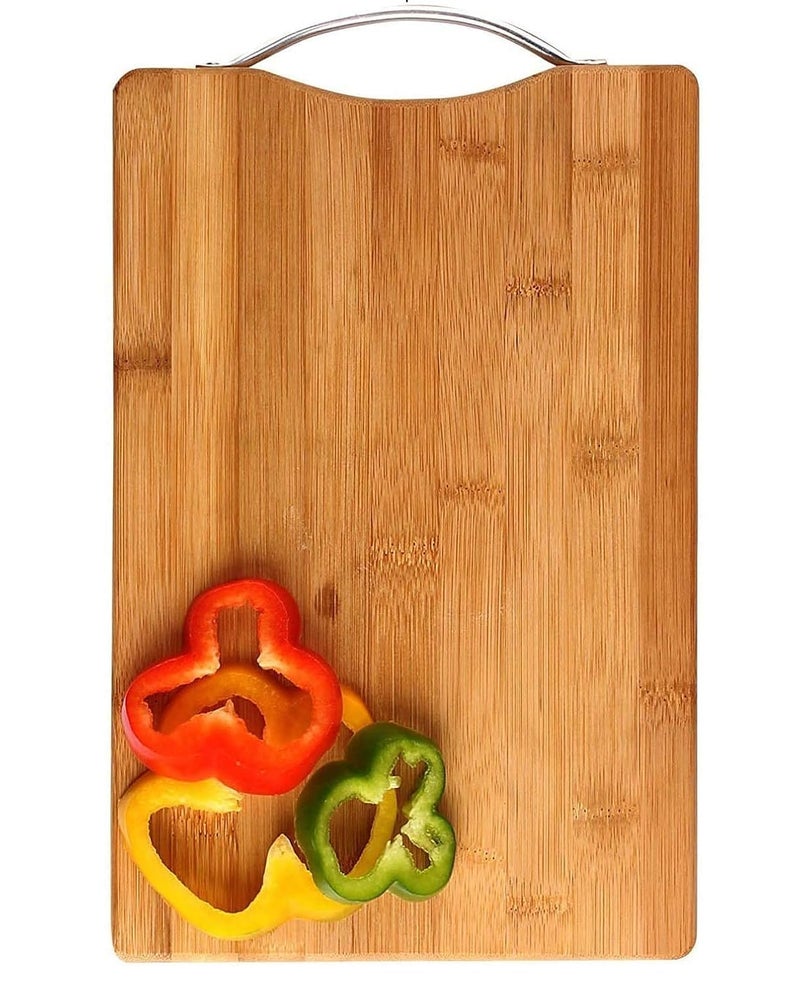 ZEVON Wooden Bamboo Cutting Board with Stainless Steel Handle (30 X 20 cms, 1.8 cm Thickness, Small), Vegetable Chopping Board for Kitchen - Image 1