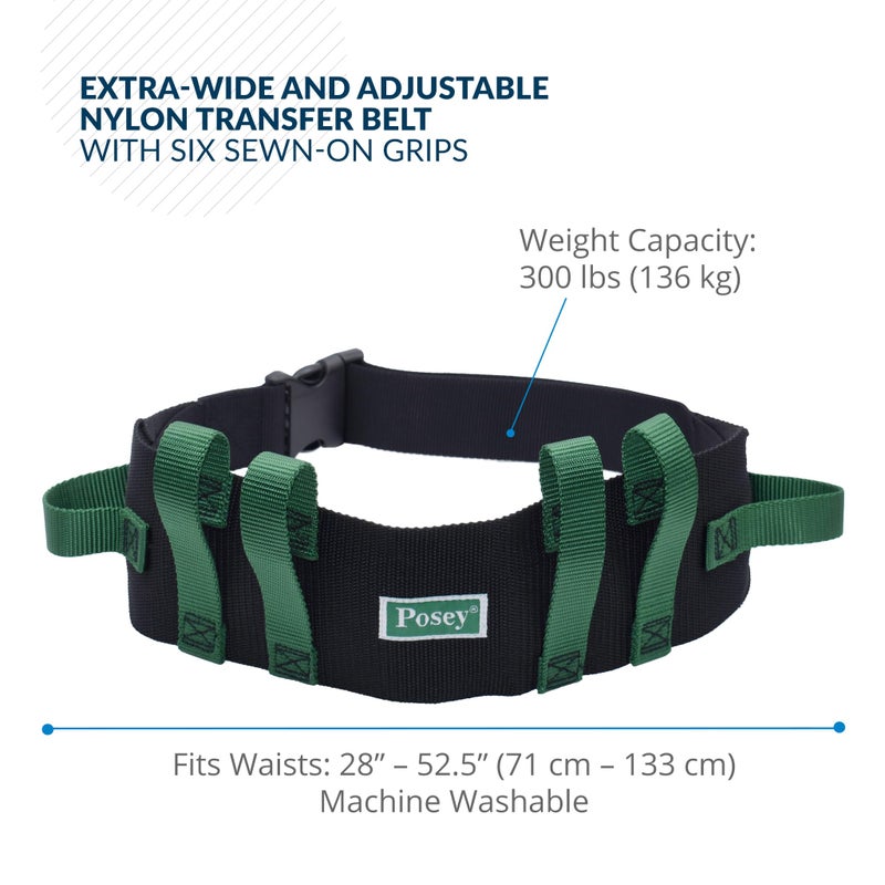 Posey TIDI Posey Transfer Belt, Black with Green Economy Model – Extra-Wide Soft Nylon – Washable Walking Belt & Gait Transfer Belt – Medical Supplies for Nurses, Therapists & Home Care Caregivers (6537Q) - Image 2