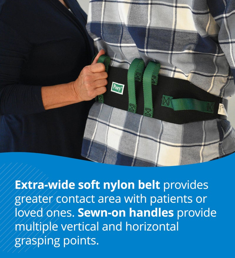 Posey TIDI Posey Transfer Belt, Black with Green Economy Model – Extra-Wide Soft Nylon – Washable Walking Belt & Gait Transfer Belt – Medical Supplies for Nurses, Therapists & Home Care Caregivers (6537Q) - Image 4