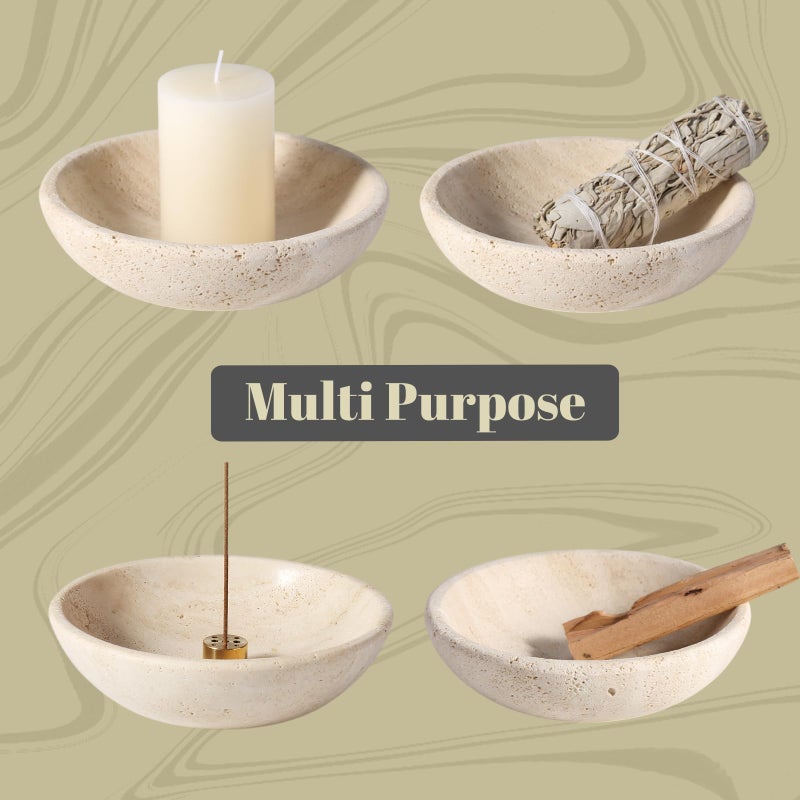 Koville Natural Travertine Incense Holder, Incense Holder for Sticks with 9 Holes, Handmade Incense Burner Ash Catcher for Meditation Yoga SPA, Balsam Fir/Palo Santo/Sage/Cone Incense Holder(Beige) - Image 4