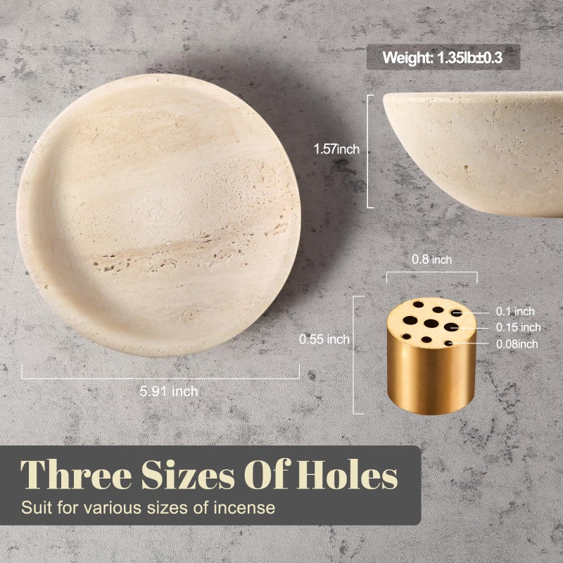Koville Natural Travertine Incense Holder, Incense Holder for Sticks with 9 Holes, Handmade Incense Burner Ash Catcher for Meditation Yoga SPA, Balsam Fir/Palo Santo/Sage/Cone Incense Holder(Beige) - Image 2
