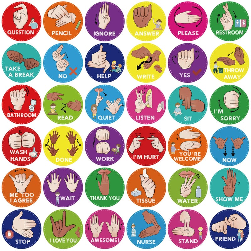 YIYDONG ASL Classroom Hand Signal Cards - 36 Classroom Hand Signal Decor Sign Language Posters for Teachers Students Visual Cues (Bright Color) - Image 2