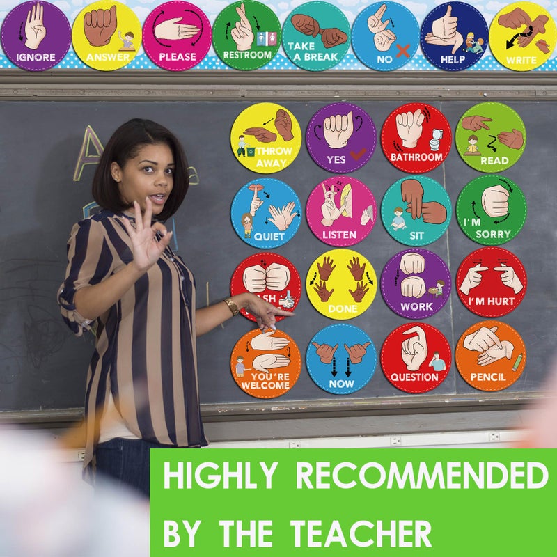 YIYDONG ASL Classroom Hand Signal Cards - 36 Classroom Hand Signal Decor Sign Language Posters for Teachers Students Visual Cues (Bright Color) - Image 5