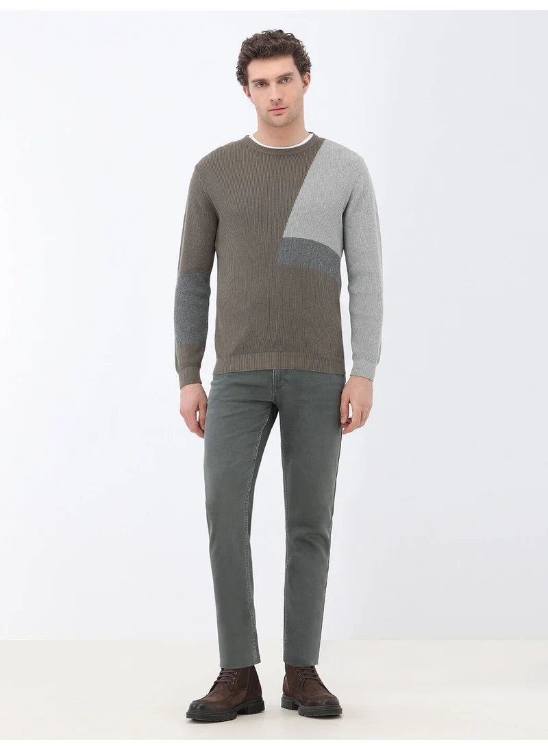 Kip Khaki Crew Neck Cotton Blend Knitwear