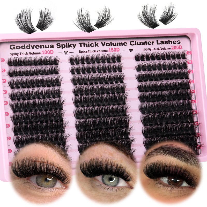 Goddvenus Fluffy Lash Clusters 100-150-200D Volume Eyelash Clusters 10-16mm Wispy Individual Lashes D Curl Cluster Eyelash Extensions 300pcs DIY Lash Extensions(D Curl 300pcs) - Image 1