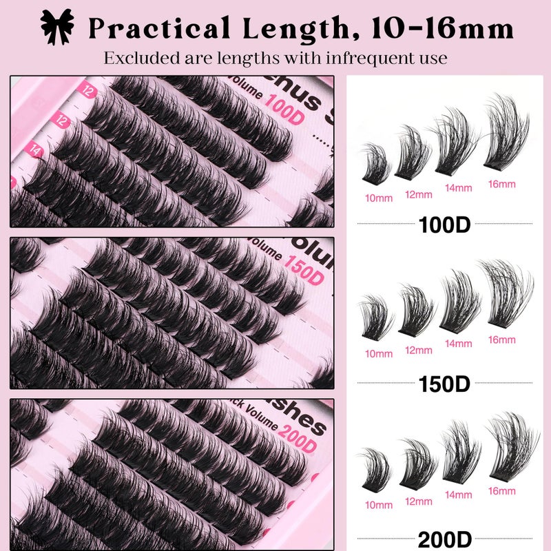Goddvenus Fluffy Lash Clusters 100-150-200D Volume Eyelash Clusters 10-16mm Wispy Individual Lashes D Curl Cluster Eyelash Extensions 300pcs DIY Lash Extensions(D Curl 300pcs) - Image 3