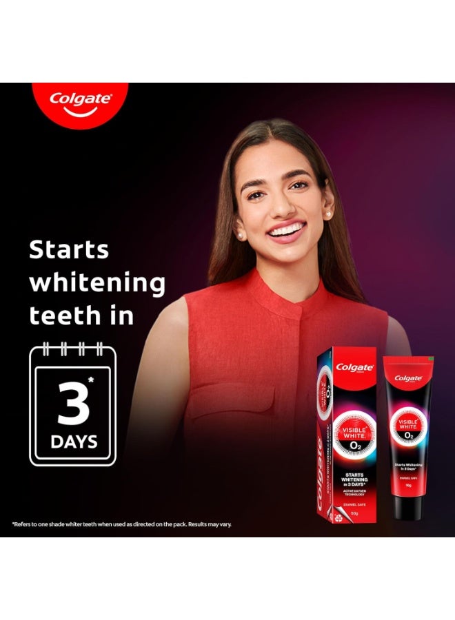 Colgate Visible White O2, Teeth Whitening Toothpaste (50g) for noticeably whiter teeth starting in 3 days with Active Technology, Enamel Safe Teeth Whitening & Fresh Breath - Image 2