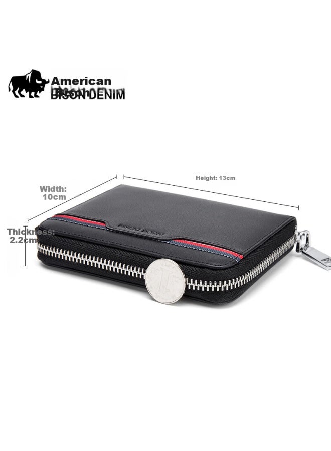 American Bison Men's Short Wallet First Layer Cowhide Multifunctional Card Holder Soft Leather Clutch Practical Gift For Men - Image 5
