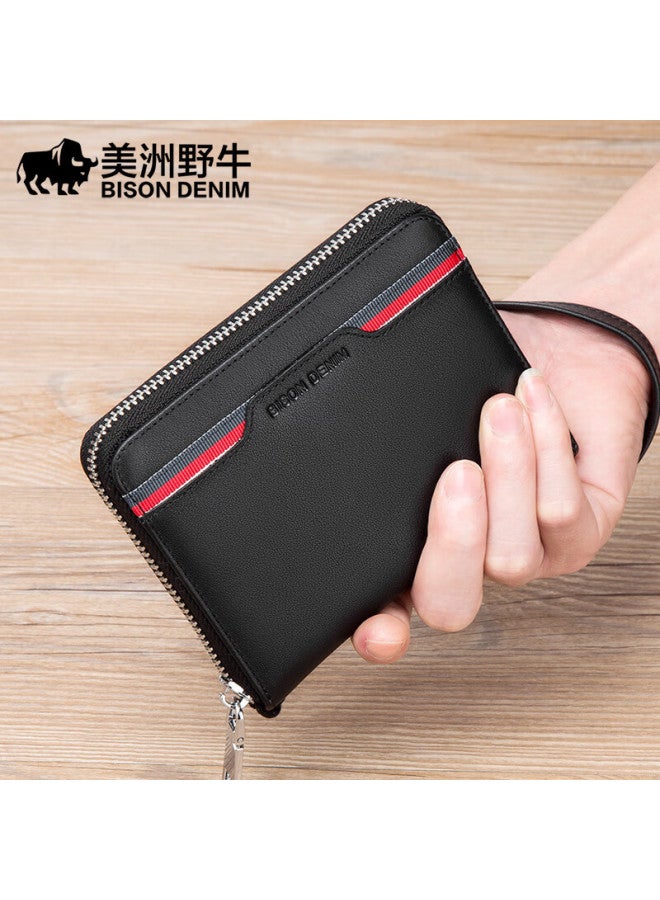 American Bison Men's Short Wallet First Layer Cowhide Multifunctional Card Holder Soft Leather Clutch Practical Gift For Men - Image 4