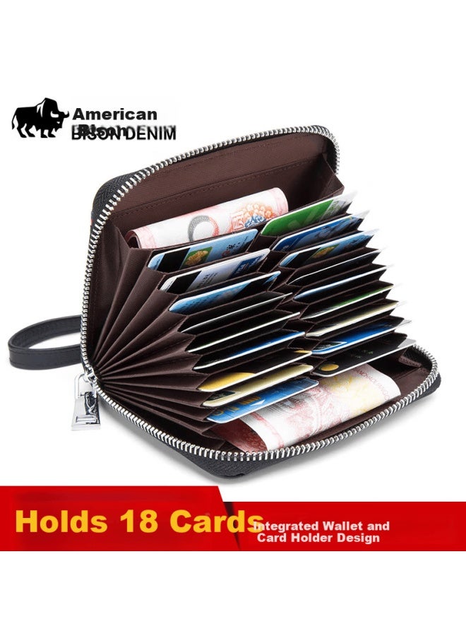 American Bison Men's Short Wallet First Layer Cowhide Multifunctional Card Holder Soft Leather Clutch Practical Gift For Men - Image 1
