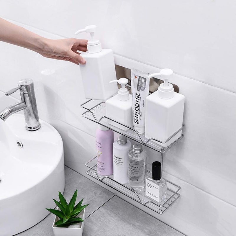 Dayish Rack Organizer 2Tier Stainless Steel Bathroom Organizer Standing Rack Shelf Storage Holder with Shelf Liner for Kitchen Cabinet Pantry Bathroom Office - Image 2