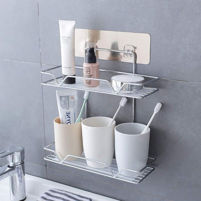 Dayish Rack Organizer 2Tier Stainless Steel Bathroom Organizer Standing Rack Shelf Storage Holder with Shelf Liner for Kitchen Cabinet Pantry Bathroom Office - Image 1