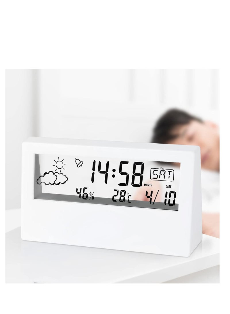SYOSI Digital Alarm Clock  Digital Alarm Clock 4.7 Inch Screen with Time Date Temperature Display Easy Snooze Function Backup Batteries Sleep Timer Display LED Alarm Clock for Bedroom White  - Image 1