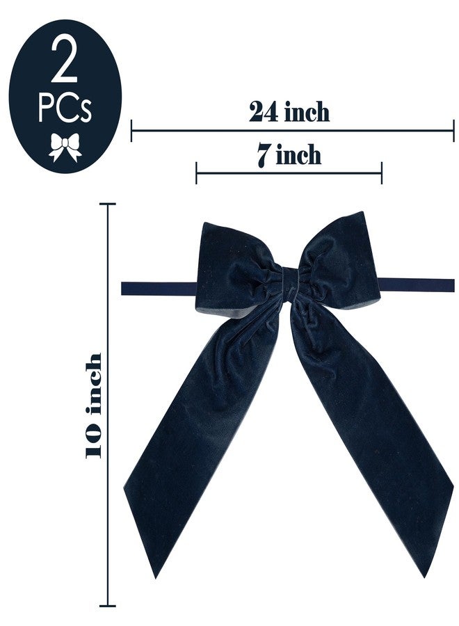 AIMUDI Navy Blue Velvet Bows 7" Premade Velvet Bows Christmas Bows for Gift Wrapping, Holiday Crafts, Wreaths, Garlands, Staircase, Home Outdoor Christmas Tree Decorations, 2 PCs - Image 2