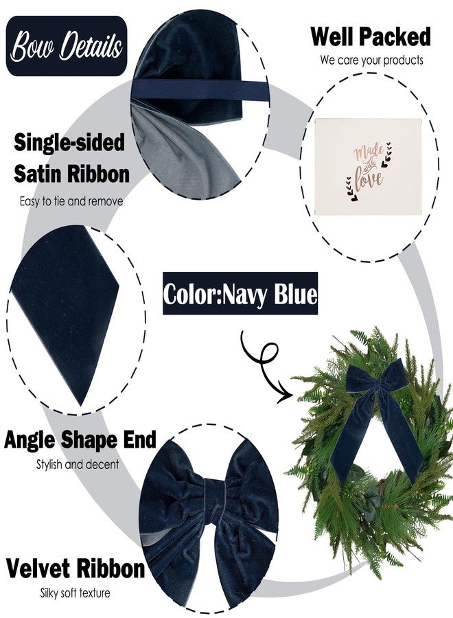 AIMUDI Navy Blue Velvet Bows 7" Premade Velvet Bows Christmas Bows for Gift Wrapping, Holiday Crafts, Wreaths, Garlands, Staircase, Home Outdoor Christmas Tree Decorations, 2 PCs - Image 3