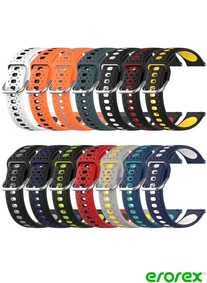 erorex حزام ساعة Xiaomi Watch S1 Active 22 ملم سيليكون ثنائي اللون قابل للتنفس (برتقالي + أسود) - Image 4