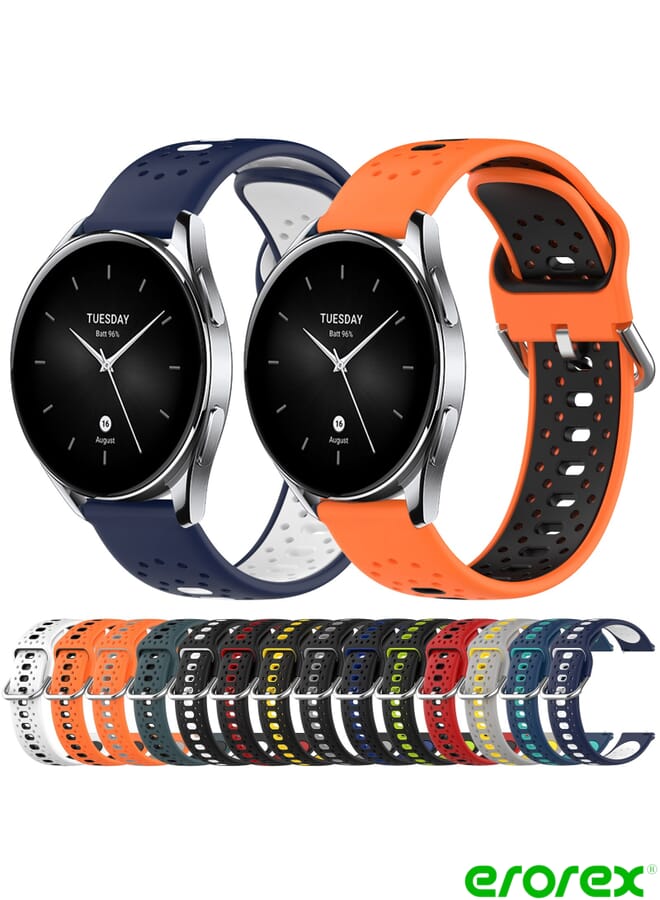 erorex حزام ساعة Xiaomi Watch S1 Active 22 ملم سيليكون ثنائي اللون قابل للتنفس (برتقالي + أسود) - Image 2