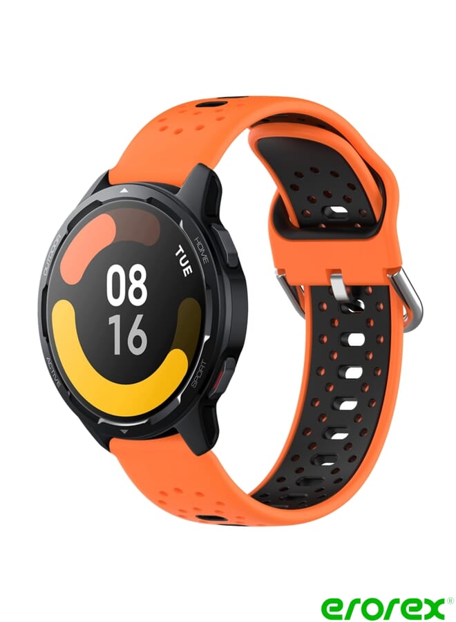 erorex حزام ساعة Xiaomi Watch S1 Active 22 ملم سيليكون ثنائي اللون قابل للتنفس (برتقالي + أسود) - Image 1