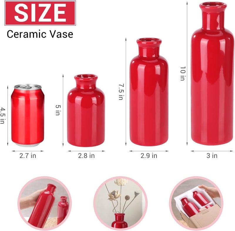 GUKJOB Small Ceramic Vase Set of 3, Boho Modern Flower Vase Room Decor, Farmhouse Decor, Vases for Your Kitchen, Bathroom, Bedroom, Living Room, Office&Shelf Centerpiece Table Decorations, Red - Image 3