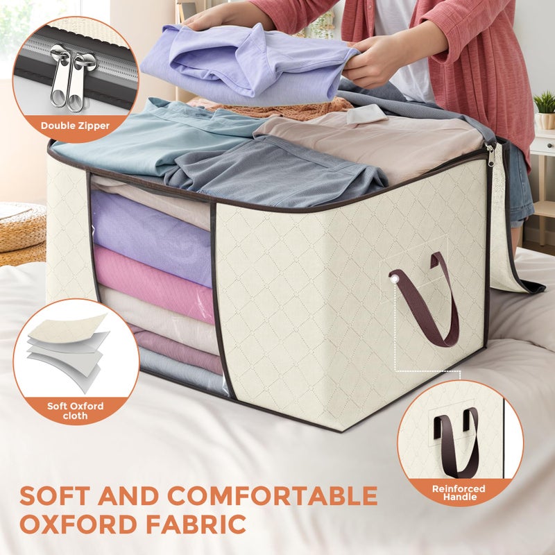 Budding Joy 90 L Large Storage Bags, 6 Pack Clothes Storage Bins Foldable Closet Organizers Storage Containers with Reinforced Handle for Clothing, Blanket, Comforters, Bed Sheets, Pillows and Toys (Beige) - Image 4