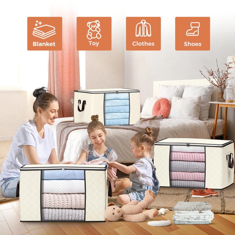 Budding Joy 90 L Large Storage Bags, 6 Pack Clothes Storage Bins Foldable Closet Organizers Storage Containers with Reinforced Handle for Clothing, Blanket, Comforters, Bed Sheets, Pillows and Toys (Beige) - Image 3