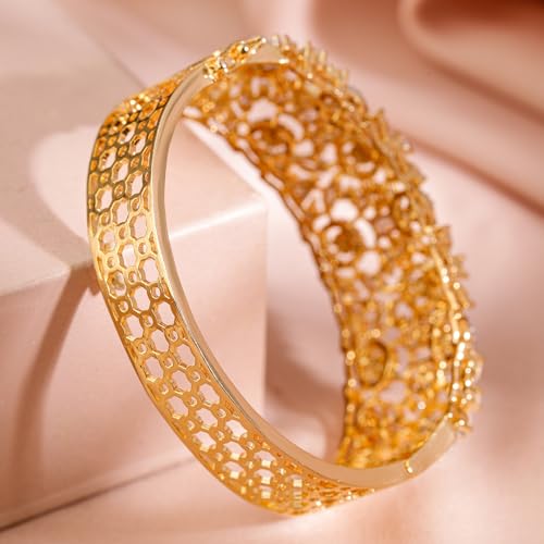 Rubans 22K Gold-Plated Cubic Zirconia Studded Floral Filigree Openable Bracelet for Women – for Weddings & Festive Occasions - Image 2