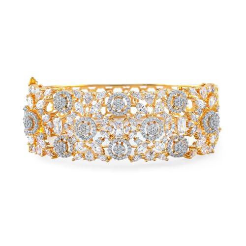 Rubans 22K Gold-Plated Cubic Zirconia Studded Floral Filigree Openable Bracelet for Women – for Weddings & Festive Occasions - Image 1