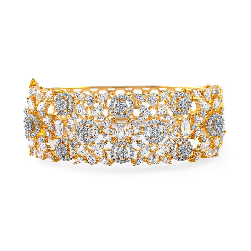 Rubans 22K Gold-Plated Cubic Zirconia Studded Floral Filigree Openable Bracelet for Women – for Weddings & Festive Occasions - Image 5