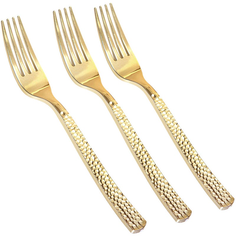 Supernal 300pcs Gold Plastic Forks Disposable Hammered Forks Premium Heavyweight Silverware Polished Perfect for Big Party Christmas Party Silverware - Image 1
