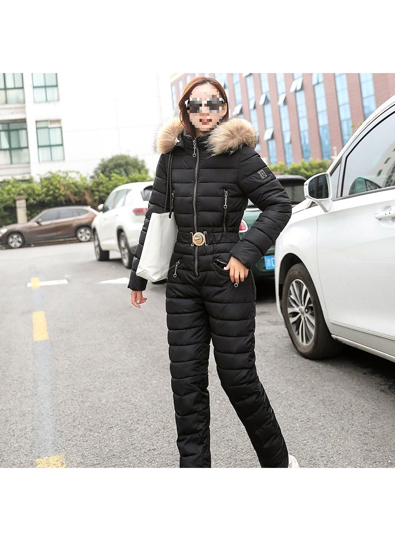 Generic - 2022 Winter Womens Hooded Ski Jumpsuit Thickened Warm Pink - Image 1