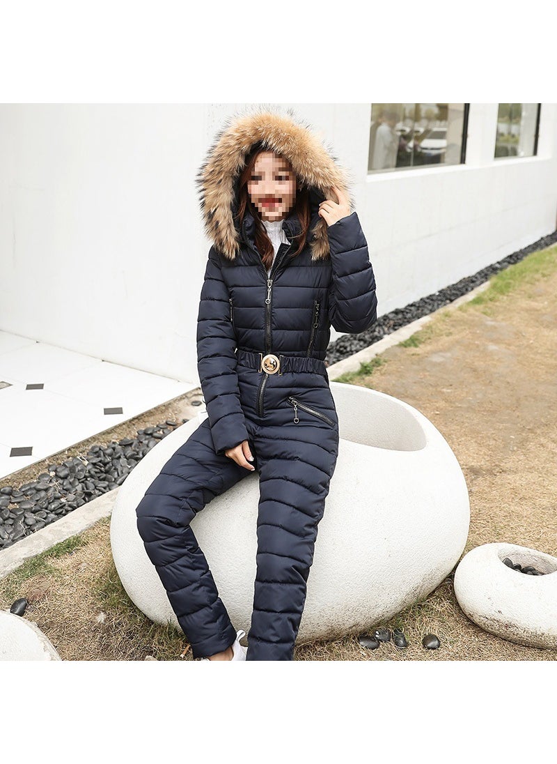 Generic - 2022 Winter Womens Hooded Ski Jumpsuit Thickened Warm Pink - Image 1