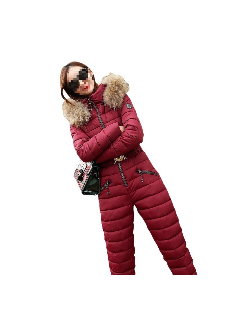 Generic - 2022 Winter Womens Hooded Ski Jumpsuit Thickened Warm Pink - Image 1