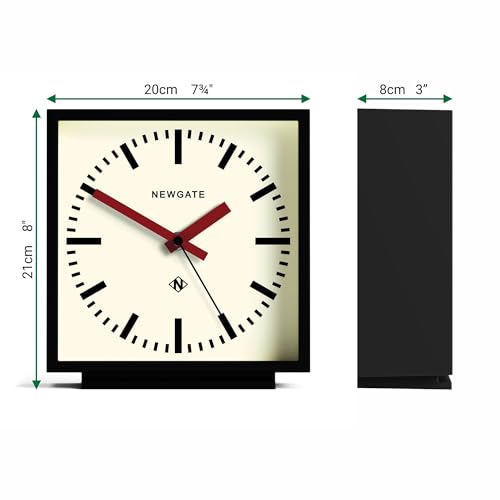 NEWGATE® Amp Desk Clock | Square Station Clock Design | Black case with red Hands | Modern Style for Desk, Table top, Mantel, Shelf or Bedside - Image 4