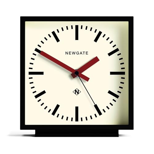 NEWGATE® Amp Desk Clock | Square Station Clock Design | Black case with red Hands | Modern Style for Desk, Table top, Mantel, Shelf or Bedside - Image 1