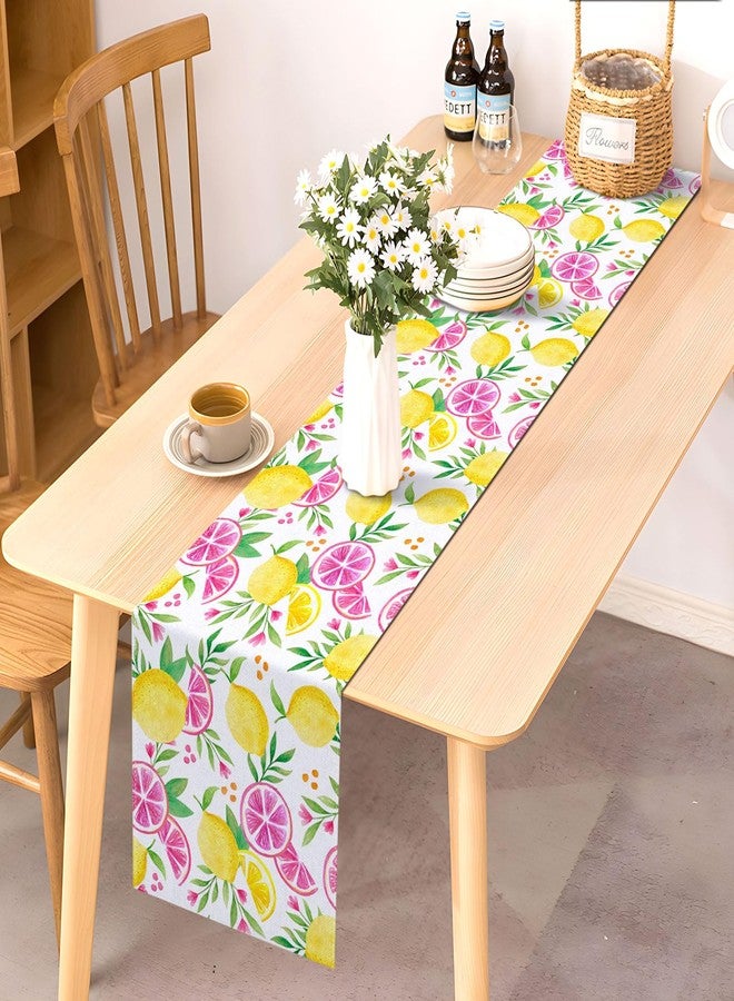 Pudodo Pink Lemon Table Runner Summer Lemon Theme Girls Birthday Party Decoration Lemonade Kitchen Dining Room Home Decor (13" x 72") - Image 2