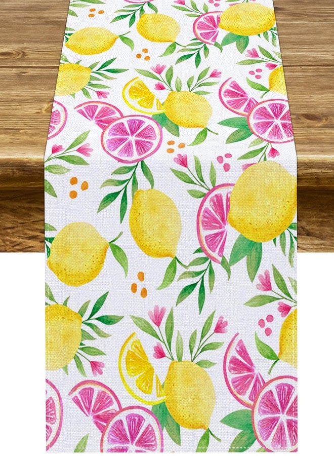 Pudodo Pink Lemon Table Runner Summer Lemon Theme Girls Birthday Party Decoration Lemonade Kitchen Dining Room Home Decor (13" x 72") - Image 1