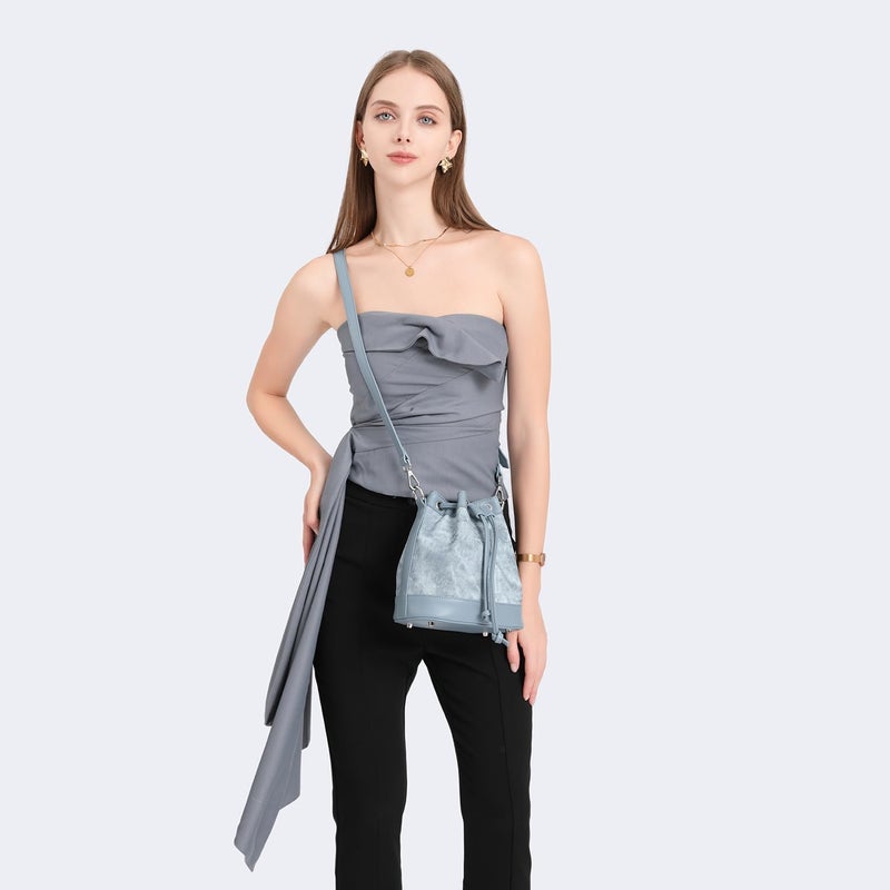 YONBEN Drawstring Bucket Bag PU Crossbody Bag for Women Denim Blue Stylish Bucket Purses (Toffee Brown) - Image 2