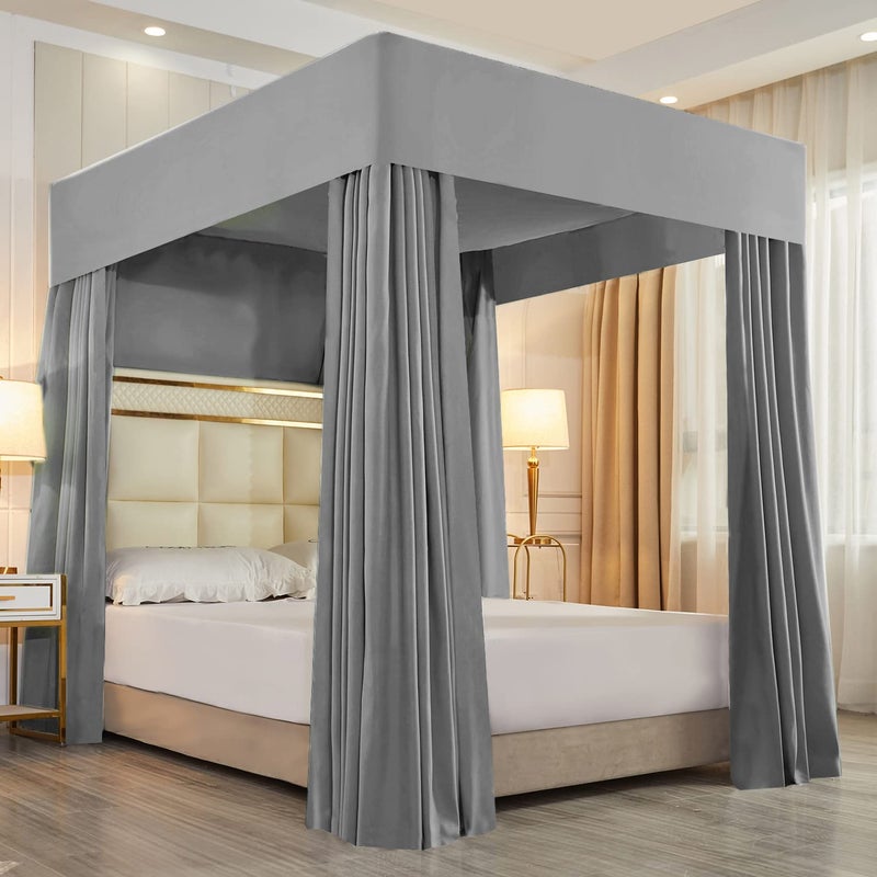 Mengersi Solid Four Corner Post Canopy Bed Curtains Sheer Cover Mosquito Net for Boys Kids Adults Bedroom Decoration Queen Gray