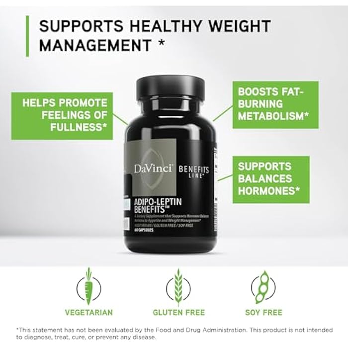 DAVINCI Labs Adipo-Leptin Benefits Dietary Supplement - Hormone Balance Support & Metabolism Support with Green Tea Extract, Green Coffee Bean Extract & More* - 60 Vegetarian Capsules (30 Servings) - Image 3