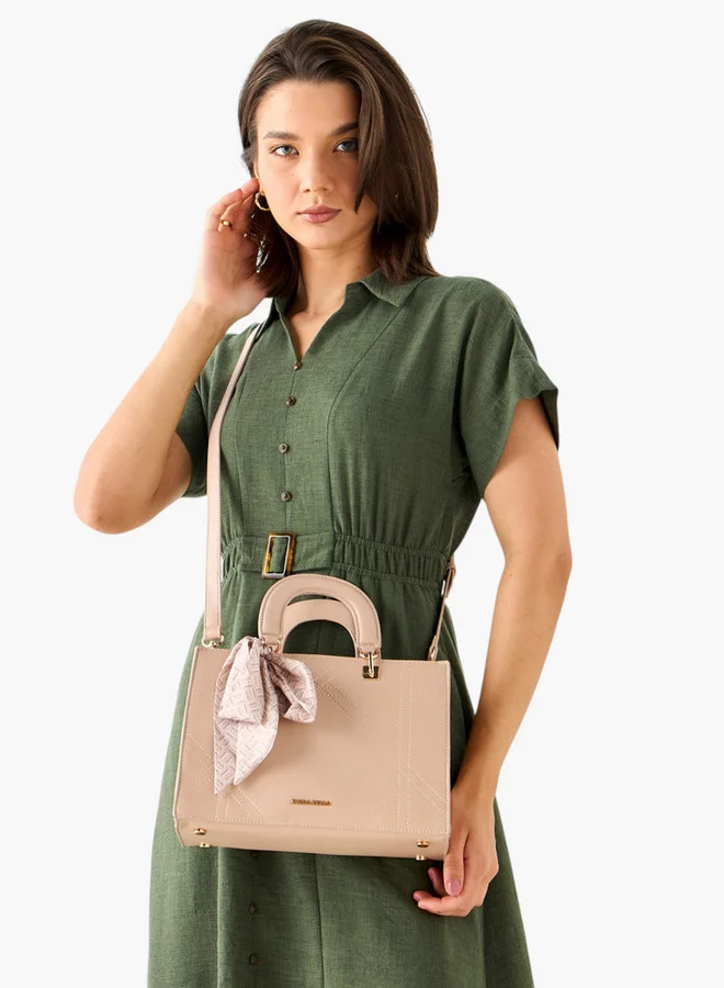 Flora Bella By Shoexpress Women Scarf Accent Tote Bag with Detachable Strap and Zip Closure