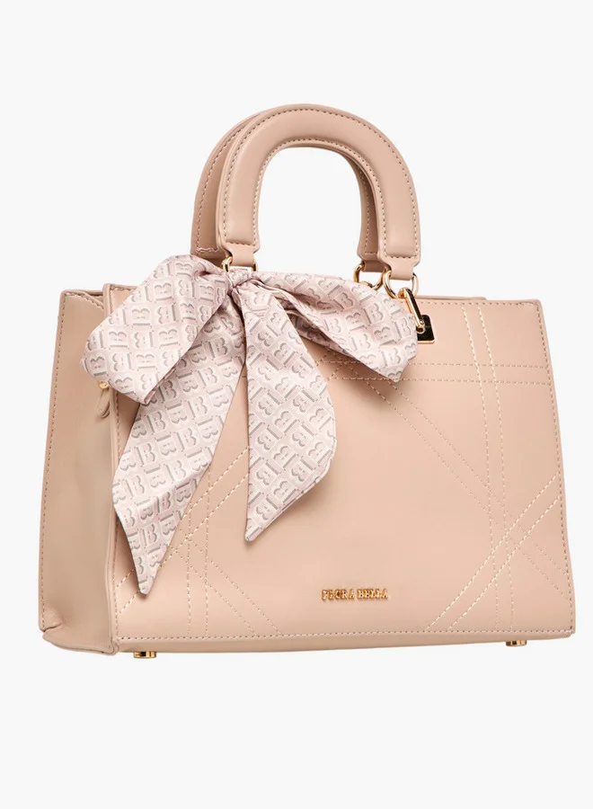 Flora Bella By Shoexpress Women Scarf Accent Tote Bag with Detachable Strap and Zip Closure